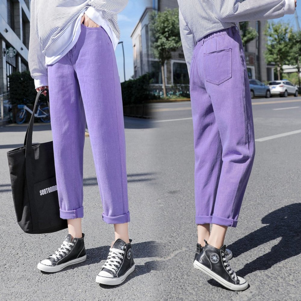 Purple Jeans Woman Loose Casual Plus Size Denim P